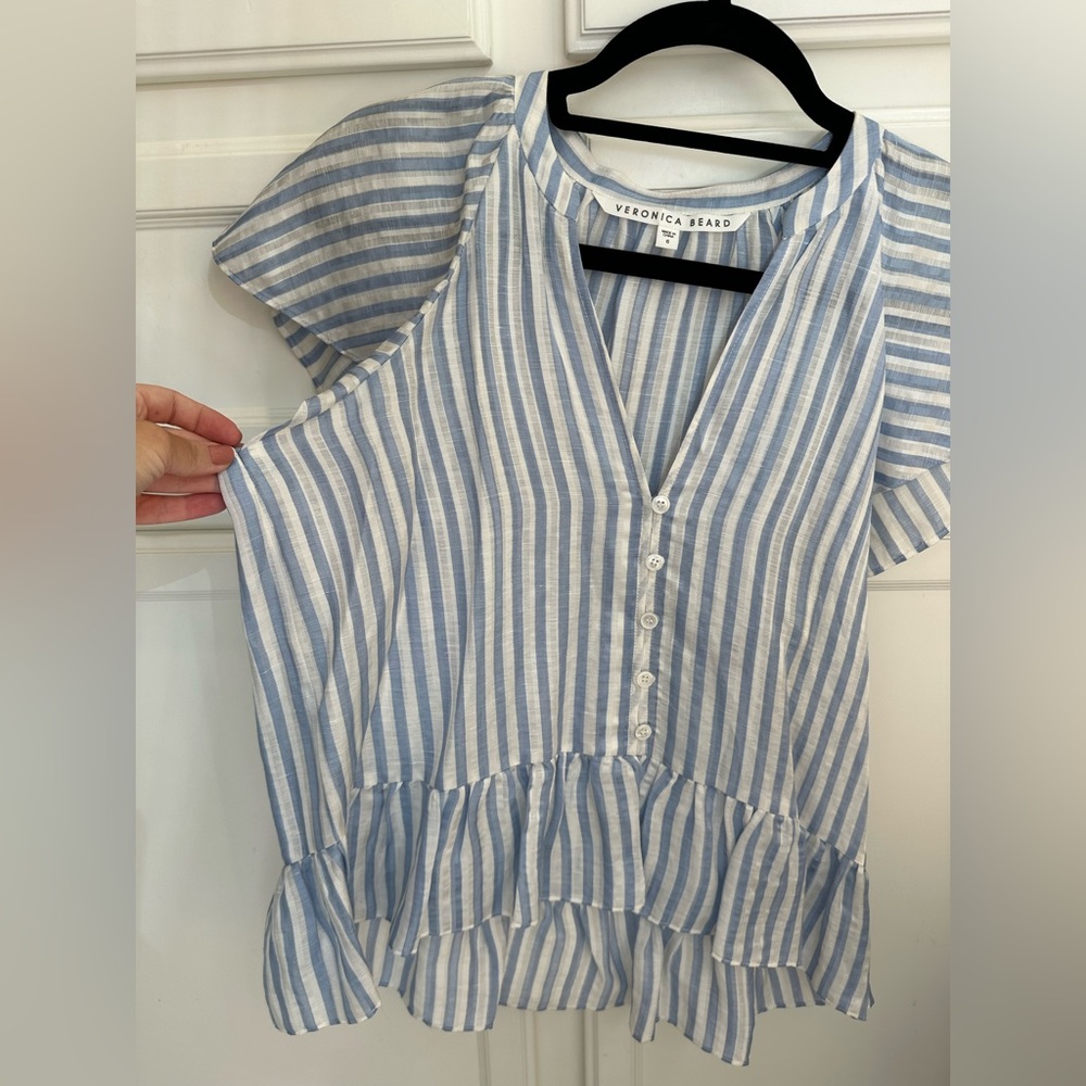 Veronica Beard / Stripe Top With Flutter Sleeves - image 3